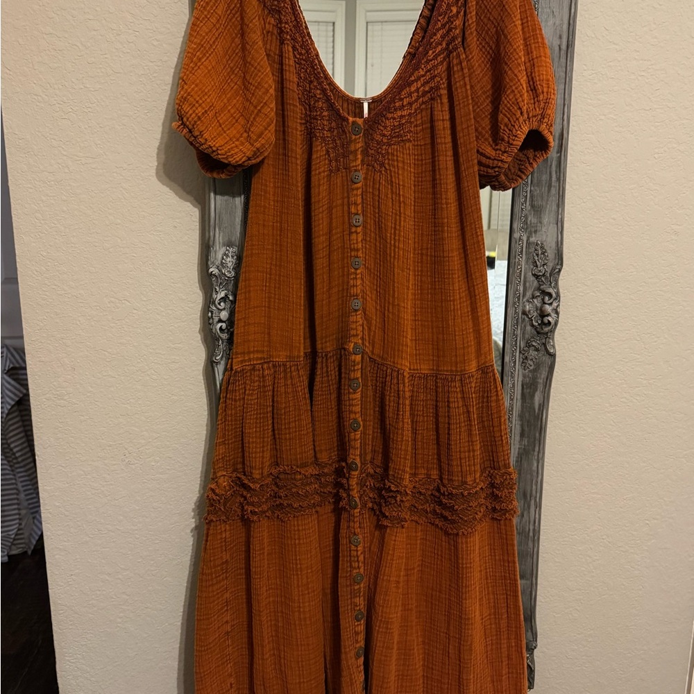 Free People Sunday Stroll Orange Bohemian cotton Maxi Dress 😍 - Picture 9 of 14